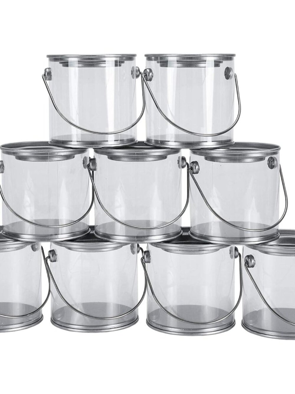 9 Pack Mini Clear Plastic Paint Cans, 3-Inch Tall Crafts and Party Favor Cans, P
